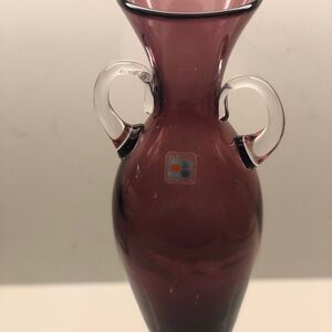 Blenko 9622 Glass Amethyst Lavender Purple Vase Applied Handles Original Sticker